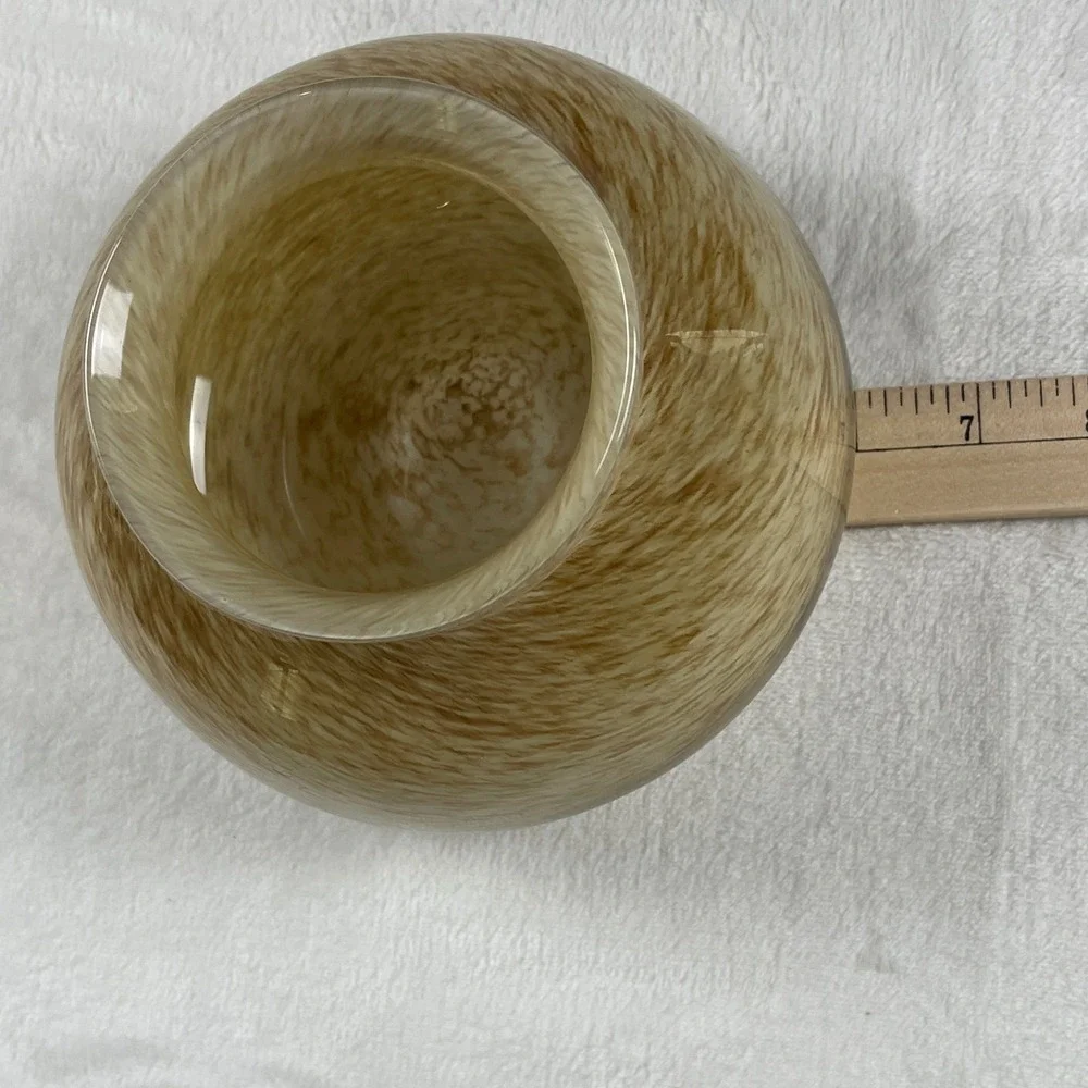 Anthropologie Tan Swirl Glass Vase Round Tortoise Pattern Decorative Bowl 4554